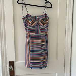 NWOT* multi color Amanda Uprichard mini dress with bow tie adjustable straps
